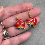 Rainbow Heart Charm Earrings, Red Enamel Charm Beads LGB