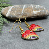 Rainbow Heart Charm Earrings, Red Enamel Charm Beads LGB