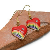 Rainbow Heart Charm Earrings, Red Enamel Charm Beads LGB