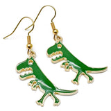 Angry Dinosaur Earrings, Green Enamel Charm Beads