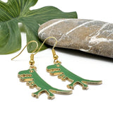 Angry Dinosaur Earrings, Green Enamel Charm Beads