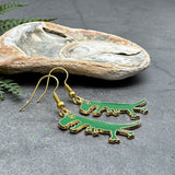 Angry Dinosaur Earrings, Green Enamel Charm Beads