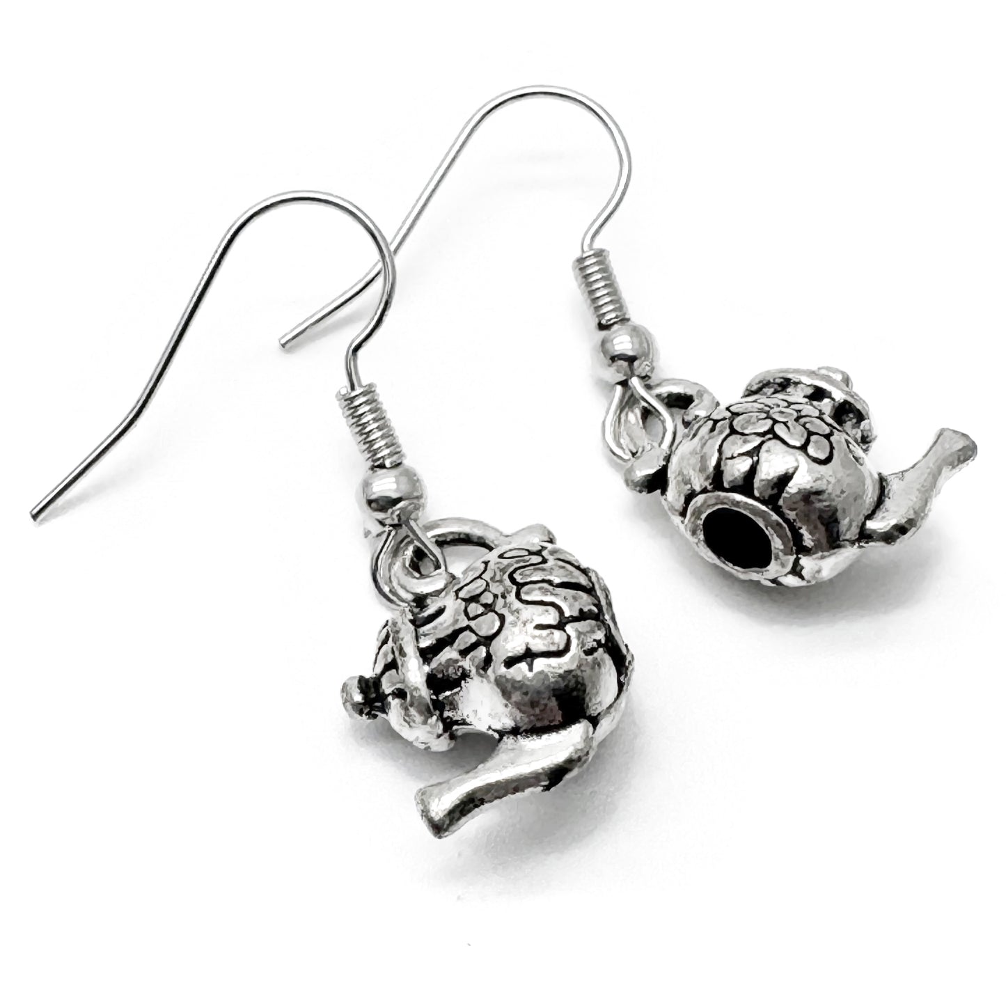 Teapot Charm Earrings, Tibetan Silver Tone 3D Tea Pot Charm Beads