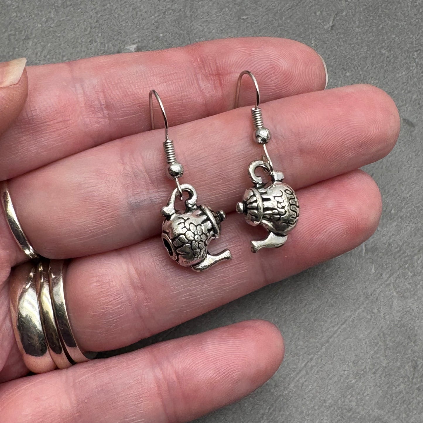 Teapot Charm Earrings, Tibetan Silver Tone 3D Tea Pot Charm Beads