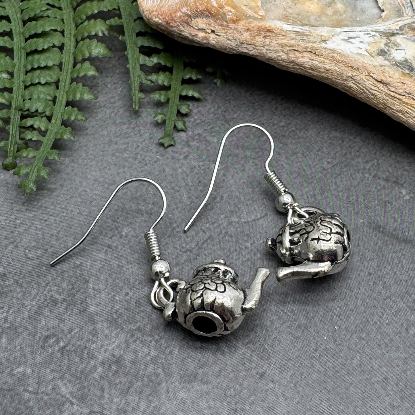 Teapot Charm Earrings, Tibetan Silver Tone 3D Tea Pot Charm Beads