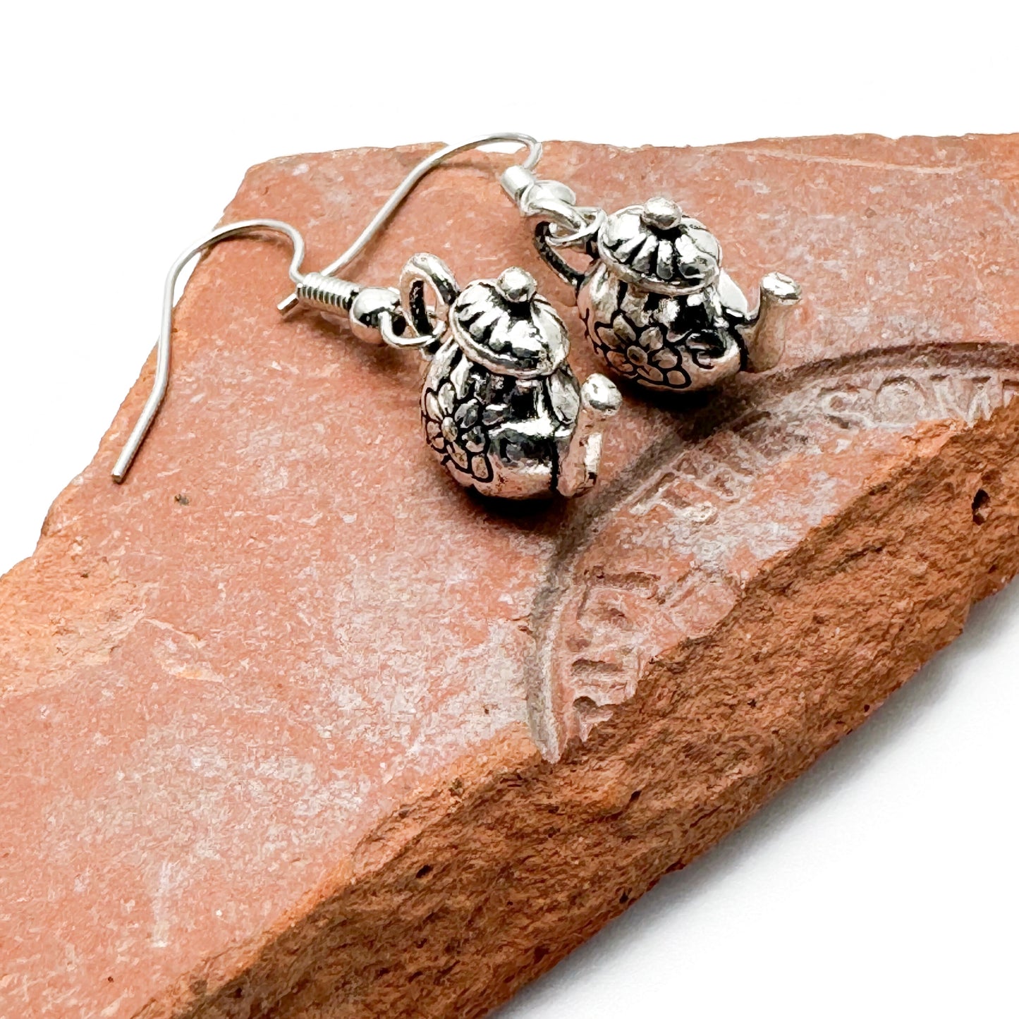 Teapot Charm Earrings, Tibetan Silver Tone 3D Tea Pot Charm Beads