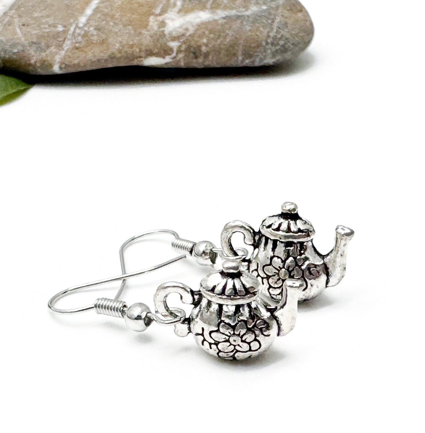 Teapot Charm Earrings, Tibetan Silver Tone 3D Tea Pot Charm Beads
