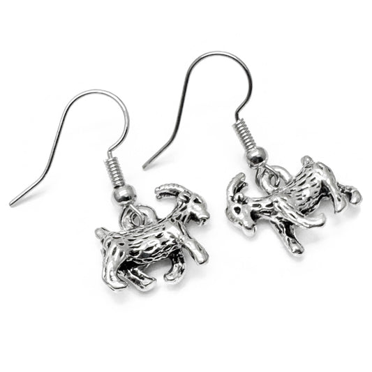 Goat Earrings, Tibetan Silver Tone 3D Farm Animal Charms