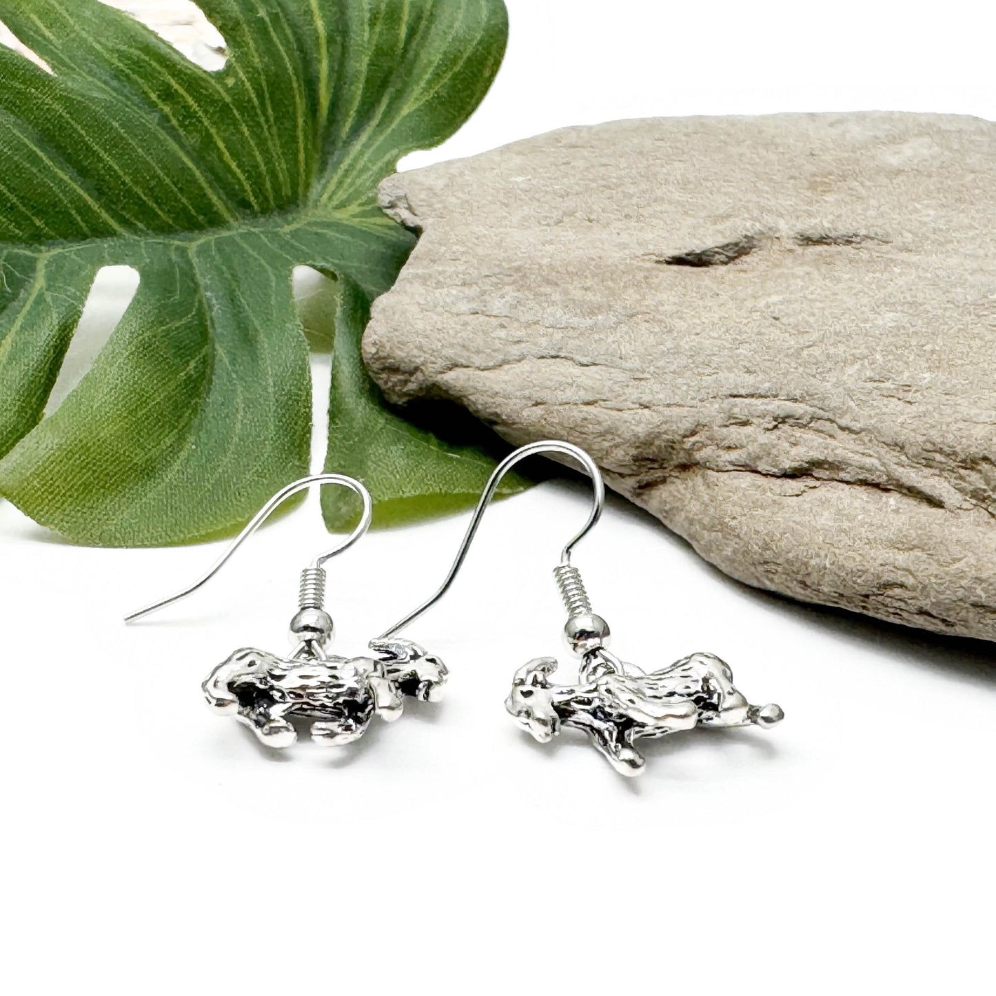 Goat Earrings, Tibetan Silver Tone 3D Farm Animal Charms