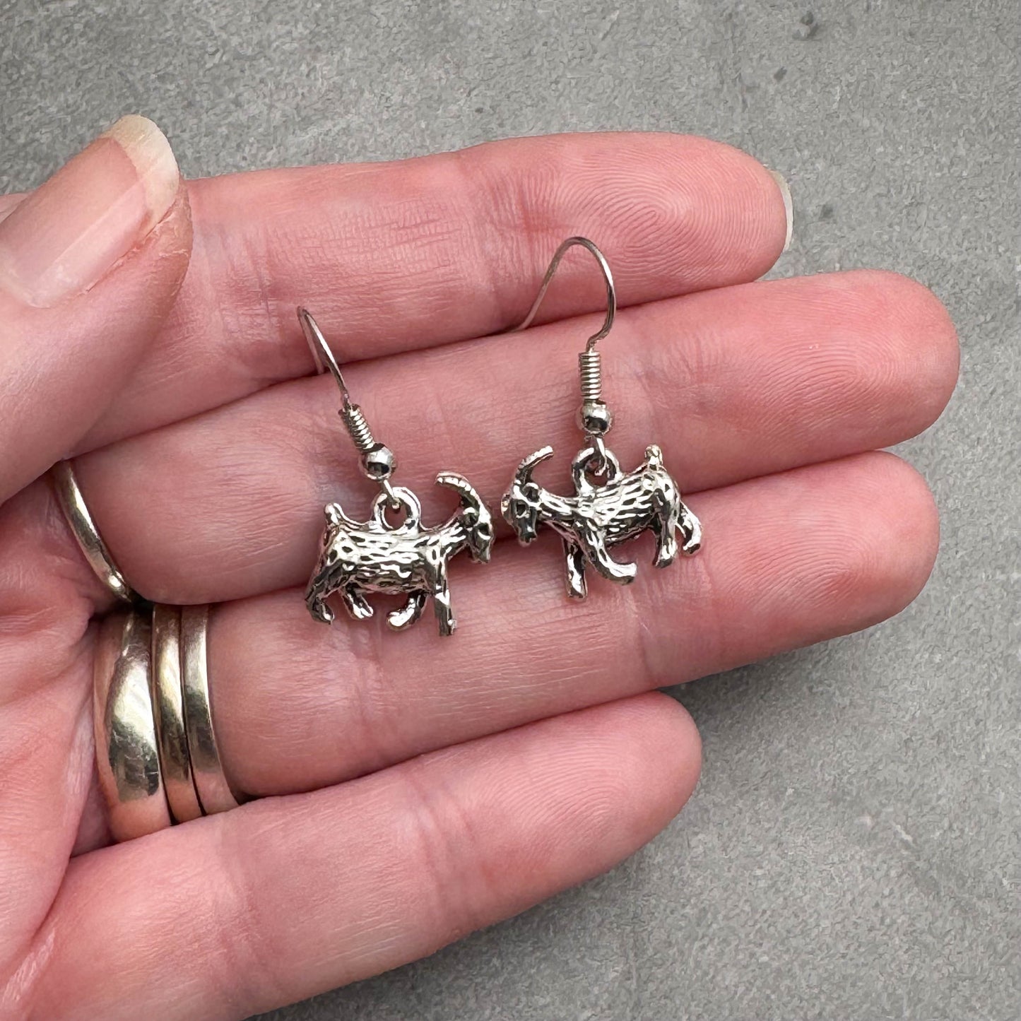 Goat Earrings, Tibetan Silver Tone 3D Farm Animal Charms