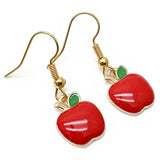 Apple Charm Earrings, Red and Green Enamel Fruit Charm Beads