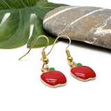 Apple Charm Earrings, Red and Green Enamel Fruit Charm Beads