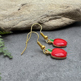 Apple Charm Earrings, Red and Green Enamel Fruit Charm Beads