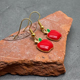 Apple Charm Earrings, Red and Green Enamel Fruit Charm Beads