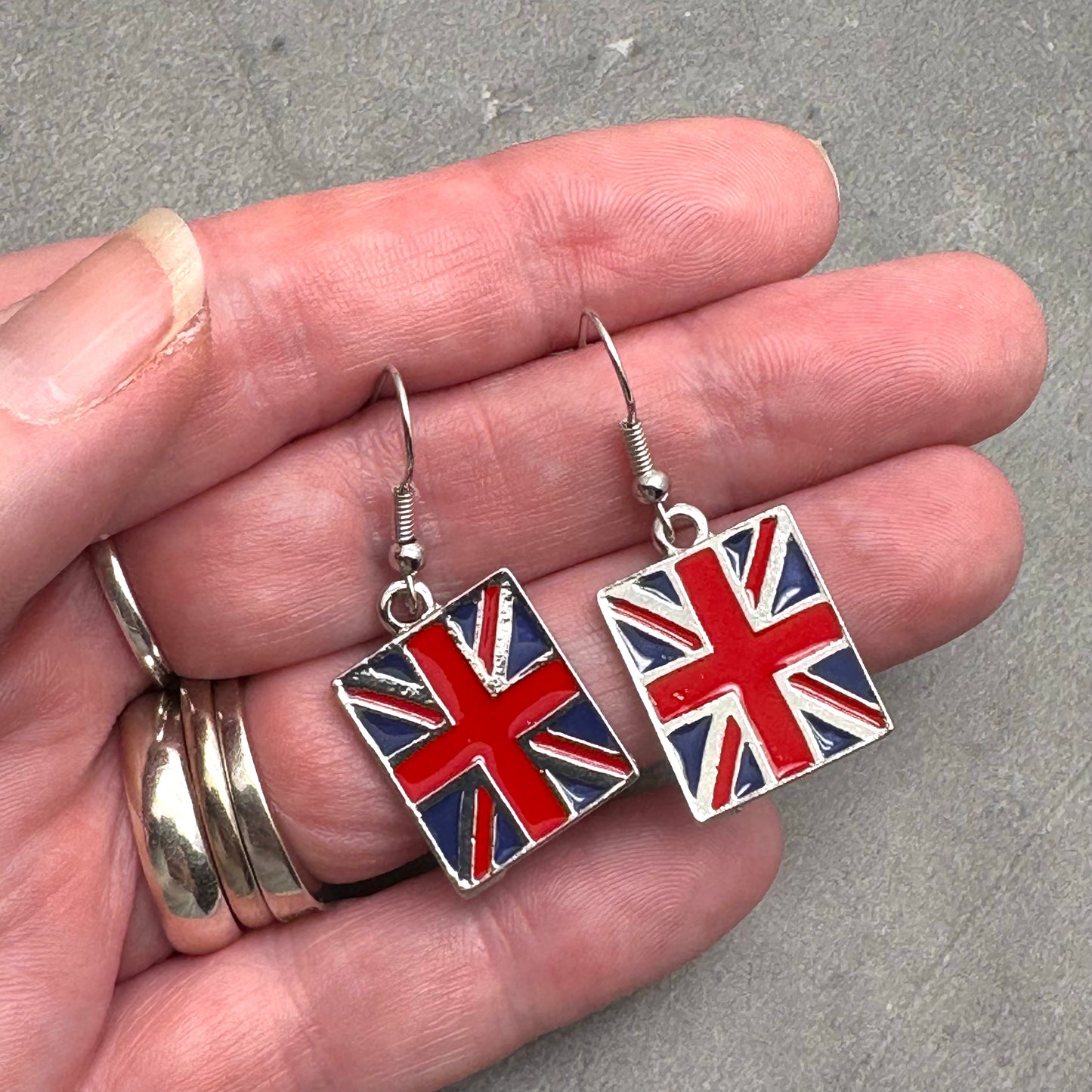Union Jack Flag Earrings, Enamel : 39mm long, Gift for UK Brit Great Britain Lover