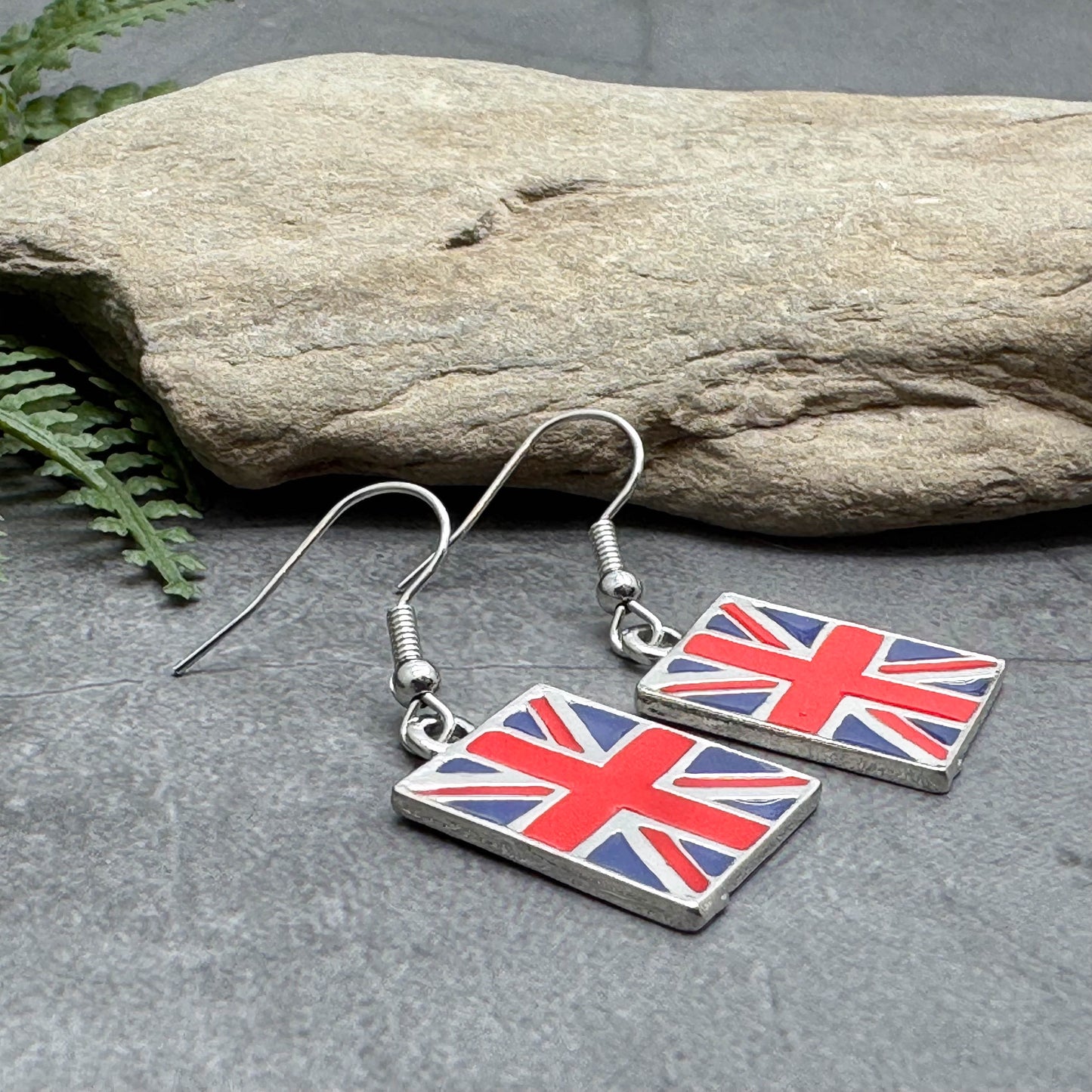 Union Jack Flag Earrings, Enamel : 39mm long, Gift for UK Brit Great Britain Lover