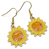 Yellow Sun Earrings, Bright Enamel Sunny Charm Beads