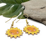 Yellow Sun Earrings, Bright Enamel Sunny Charm Beads