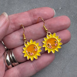 Yellow Sun Earrings, Bright Enamel Sunny Charm Beads