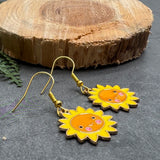 Yellow Sun Earrings, Bright Enamel Sunny Charm Beads