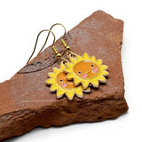 Yellow Sun Earrings, Bright Enamel Sunny Charm Beads