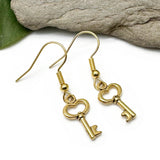 Gold Key Earrings, Cute 3D Gold Plated Skeleton Key Charms