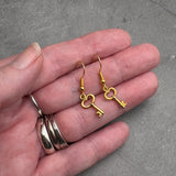 Gold Key Earrings, Cute 3D Gold Plated Skeleton Key Charms