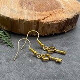 Gold Key Earrings, Cute 3D Gold Plated Skeleton Key Charms