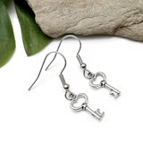 Silver Key Earrings, Cute 3D Silver Plated Skeleton Key Charms