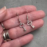 Silver Key Earrings, Cute 3D Silver Plated Skeleton Key Charms