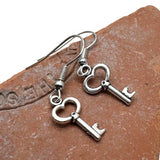 Silver Key Earrings, Cute 3D Silver Plated Skeleton Key Charms