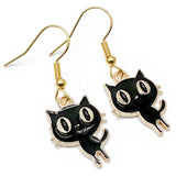 Black Cat Charm Earrings, Enamel Kitties with Big Eyes