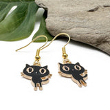 Black Cat Charm Earrings, Enamel Kitties with Big Eyes