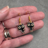 Black Cat Charm Earrings, Enamel Kitties with Big Eyes