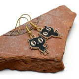 Black Cat Charm Earrings, Enamel Kitties with Big Eyes