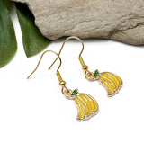 Banana Charm Earrings, Yellow and Green Enamel Charm Beads