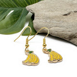 Banana Charm Earrings, Yellow and Green Enamel Charm Beads