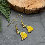 Banana Charm Earrings, Yellow and Green Enamel Charm Beads