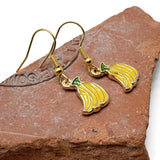 Banana Charm Earrings, Yellow and Green Enamel Charm Beads