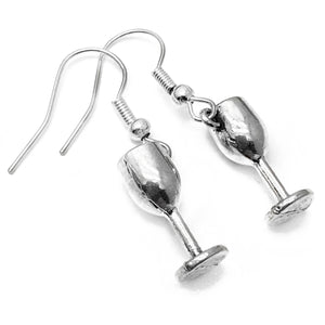 Wine Goblet Charm Earrings, Tibetan Silver 3D Charms