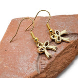 Gold Bow Earrings, Gold Plated Enamel Rosette Charms