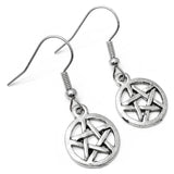 Small Pentagram Earrings, Silver Plated Spiritual Symbol Circle Charms