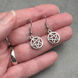 Small Pentagram Earrings, Silver Plated Spiritual Symbol Circle Charms