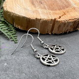 Small Pentagram Earrings, Silver Plated Spiritual Symbol Circle Charms