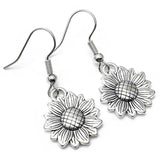 Sunflower Earrings, Shiny Silver Plated Floral Charm Beads