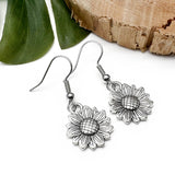 Sunflower Earrings, Shiny Silver Plated Floral Charm Beads