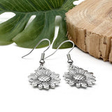 Sunflower Earrings, Shiny Silver Plated Floral Charm Beads