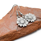 Sunflower Earrings, Shiny Silver Plated Floral Charm Beads