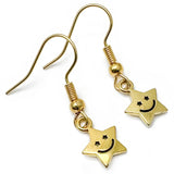 Smiling Star Earrings, Small Gold Tone Star Charms