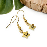 Smiling Star Earrings, Small Gold Tone Star Charms